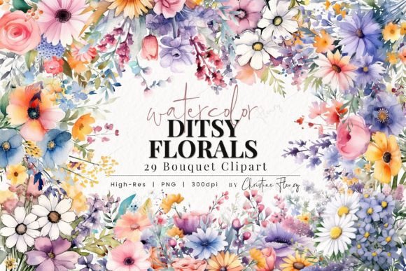 Download Watercolor Ditsy Floral Bouquet Clipart - Floral bouquet clipart Collection