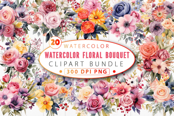 Download Watercolor Floral Bouquet Clipart Bundle - Floral bouquet clipart Collection