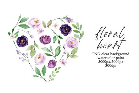 Download Floral Heart with Violet Flowers, PNG. - Violet flowers Collection