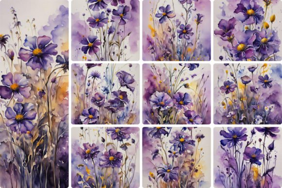 Download Violet Flowers, Watercolor - Violet flowers Collection