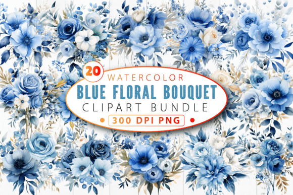 Download Watercolor Blue Floral Bouquet Clipart B - Floral bouquet clipart Collection