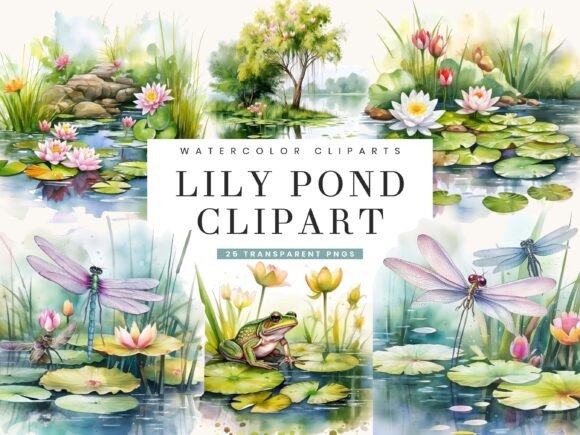 Download Watercolor Lily Pond Clipart Bundle - Lily Collection