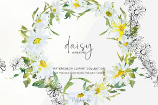 Download Watercolor Daisy Wreath Clip Art Set - Wreath Collection