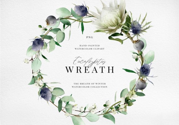 Download Watercolor Sea Holly Floral Wreath Png - Wreath Collection