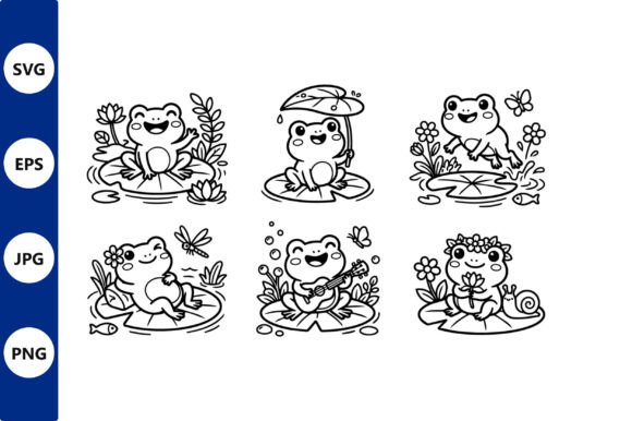 Download Line Art Frogs on Lily Pads Collection - Lily Collection