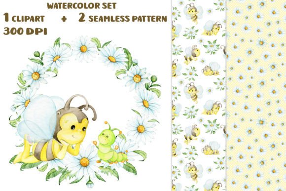 Download Bee Daisy Wreath Watercolor Clipart Seam - Wreath Collection
