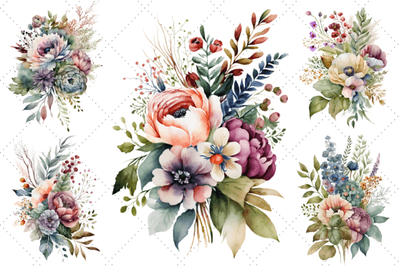 Download Watercolor Floral Bouquet Clipart Bundle - Floral bouquet clipart Collection