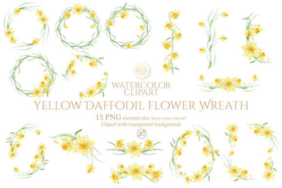 Download Yellow Daffodil Wreath Clipart Set - Wreath Collection