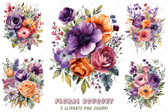 Download Watercolor Purple Floral Bouquet Clipart - Floral bouquet clipart Collection